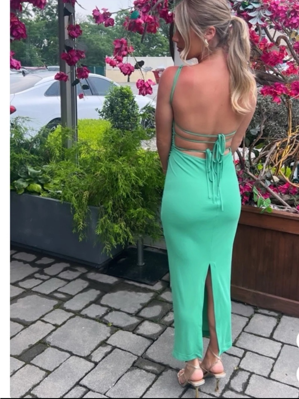 NWT Zara Draped Open Back Dress in Mid-green size Medium - Picture 2 of 12